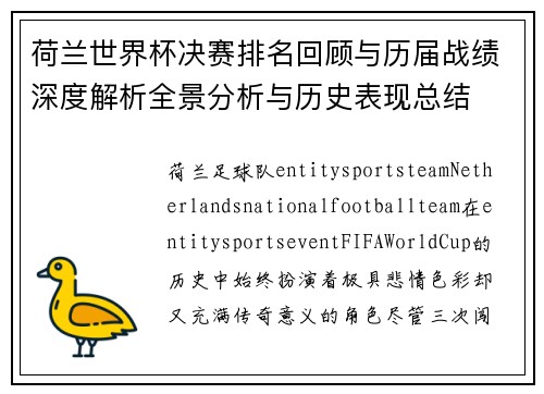 荷兰世界杯决赛排名回顾与历届战绩深度解析全景分析与历史表现总结